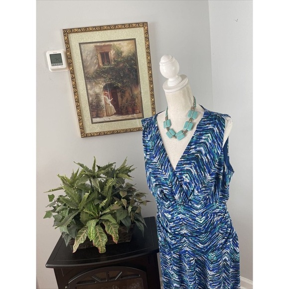 Nine West Dress Women's 16 Sleeveless V-Neck Partially Lined Blue Stretch - Picture 4 of 12